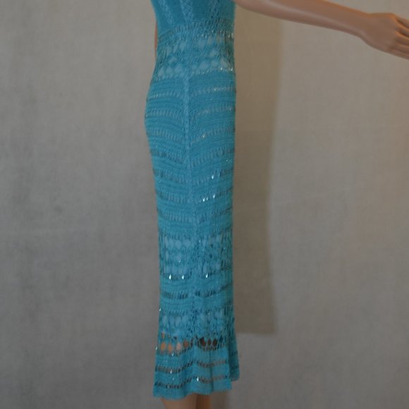 CACH'E ( BEAUTIFUL ) TURQUOISE  NET DRESS SIZE  M - Picture 3 of 9